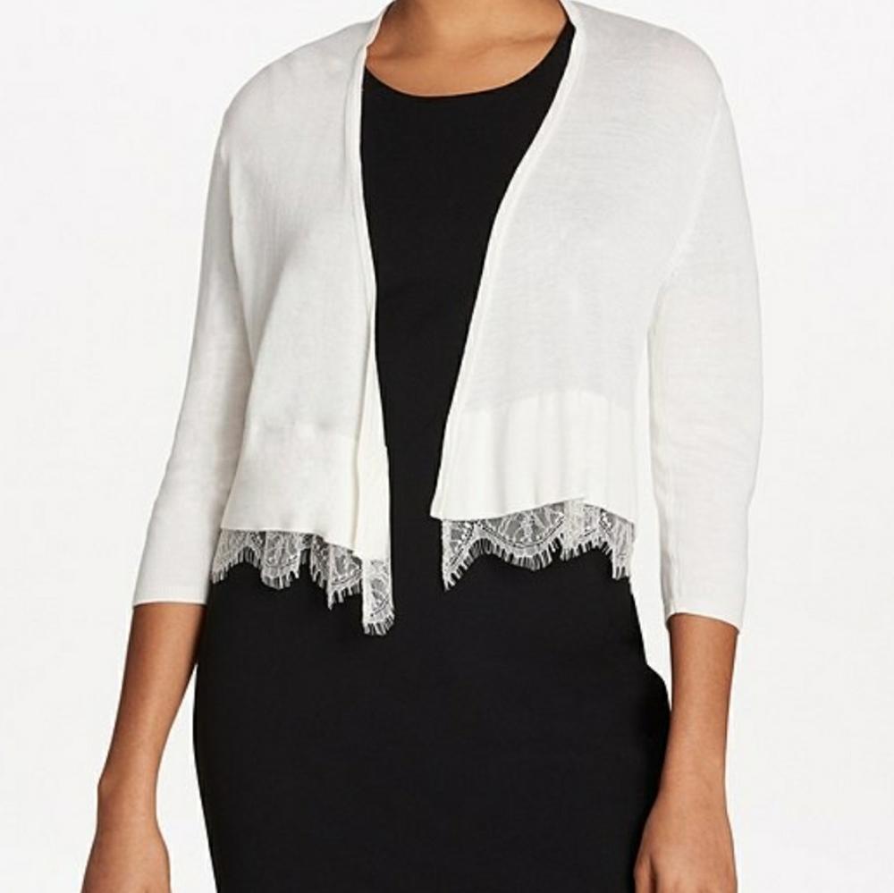 Tommy HilfigerLace Trim 3/4 Sleeve Open Front Cropped Shrug XL